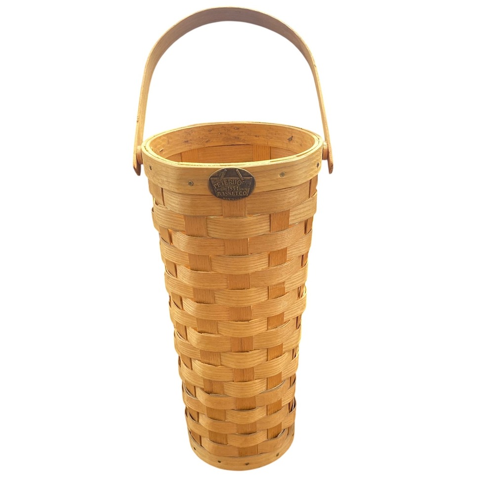 Peterboro Basket Co Tall Tapered Woven Wood Basket Handle Farmhouse USA